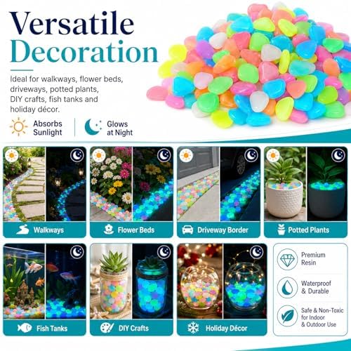 Colorful Luminous Night Guide Pebbles Glow in the Dark in the Garden Stones Glowing Rocks for Outdoor Landscaping Walkway Patio Fish Tank & Aquarium Decor - Image 6