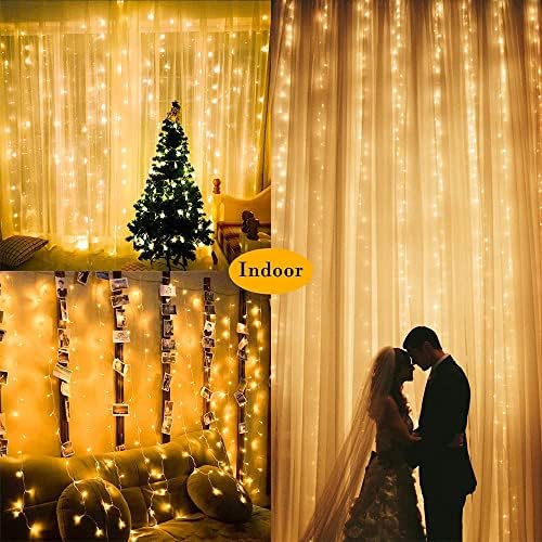 2 Pack Solar Curtain Lights Outdoor Garden Fairy String Lights 300 LED 8 Modes Remote Control Waterproof Solar Waterfall Lights for Gazebo Patio Party Festival Wedding Christmas Decorations(Warm) - Image 6