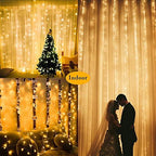 2 Pack Solar Curtain Lights Outdoor Garden Fairy String Lights 300 LED 8 Modes Remote Control Waterproof Solar Waterfall Lights for Gazebo Patio Party Festival Wedding Christmas Decorations(Warm) - Image 6