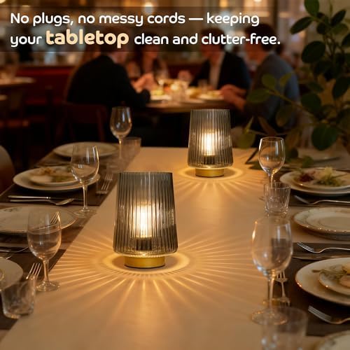 LUSHARBOR Battery Powered Lamp with Timer, Cordless Small Table Lamps Battery Operated with LED Bulb, Decorative Bedside Lamp for Living Room Grey 2Pack - Image 2
