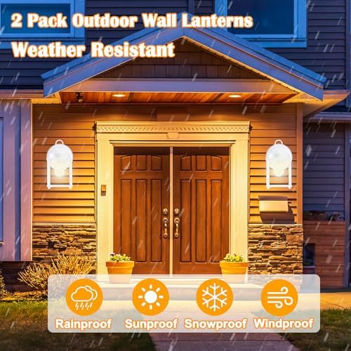 Outdoor Wall Light Fixture, Metal Glass, White, 2 Pack - Image 4