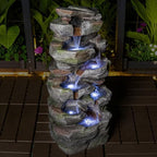 Rock Water Fountain Outdoor with LED Lights, 23.6" Tall Cascading Water Feature for Patio, Lawn, Backyard & Garden, Natural Stone Look Resin Outdoor Water Fountain Decor (Rock 23.6" H) by BHFOLO