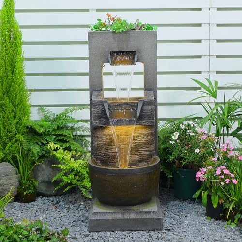 Sunlinua 39H Modern Outdoor Water Fountain with LED Light by Sunlinua