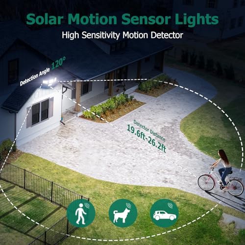 4500LM Solar Lights Outdoor, 4 Adjustable Heads Motion Sensor Lights, 3 Modes, 6500K, IP65 Waterproof Solar Security Wall Lights, Remote Control Flood Lights, Garden, Outside, Backyard, 2 Pack - Image 4