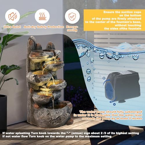 MAGIC UNION 6-Tier Cascading Rock Water Fountain, Natural Stone Look，27" H - Image 6