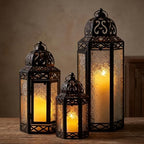 VELA LANTERNS Set of 3 Clear Glass & Black Metal Moroccan Candle Lantern Holders (XL, Large, Small) - Decorative Indoor/Outdoor Decor for Patio, Floor, Weddings & Ramadan - Image 4