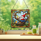 Gnome with Baby Birds Stained Glass Suncatcher – Square Hanging Window Panel for Home, Garden, Nursery, Halloween, Christmas, Memorial Day – Whimsical Glass Art Gift for Gnome Lovers n0kdzi - Image 2