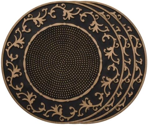 HF by LT Deluxe Rubber Stepping Stone, Scroll Pin Dot Design, Heavy Duty 13" All-Weather Garden Tile, Black with Brushed Brass Finish, Set of 3 by HFbyLT