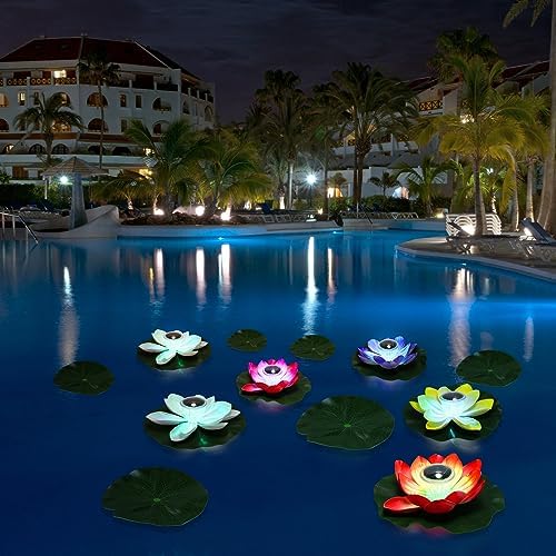 VIHOSE 16 Pcs 16 pcs Large Solar Floating Lotus Lights Lily pad for Pond - Image 6