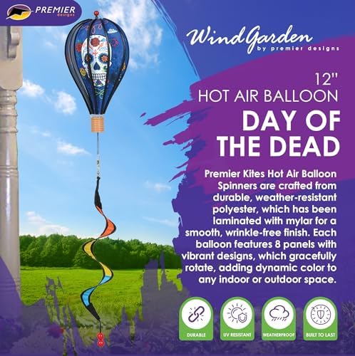 Hot Air Balloon Hanging Garden Spinner 12" - Vibrant Day of the Dead Design, Weather-Resistant Outdoor Decor, Durable & Lightweight for Patios, Yards, and Gardens - Eye-Catching Wind Spinner - Image 2