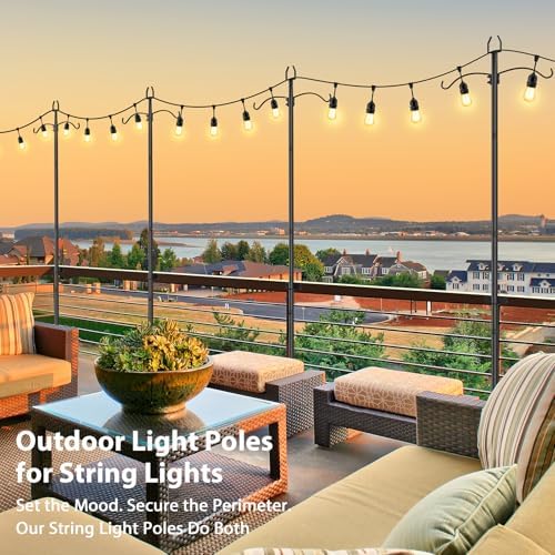 ETELI 2 Pack Light Poles for Outside, 9FT String Light Poles with Ground Stakes, Heavy Duty Outdoor Light Poles for Hanging Lanterns Patio Light Poles for Backyard Decor Wedding Party Camping, Black - Image 3