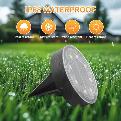 Ground Lights 12 Pack, IP68 Waterproof Solar Disc Lights for Outdoor, Flat Garden Light, In-Ground Light, Landscape Lighting for Pathway, Walkway, and Yard-12 Pcs (Cold White) - Image 5