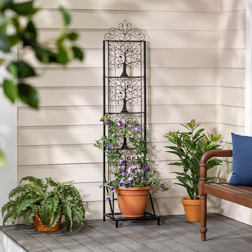 Evergreen Garden Tree of Life Metal Lattice Trellis with Plant Stand, Iron Trellis Lattice for Climbing Plants, Floor Plant Stand Indoor and Outdoor for Patio, Porch, Garden - Image 6