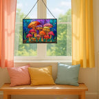 Rainbow-Colored Mushroom Cluster Rectangular Stained Glass Suncatcher – Hanging Window Panel with Animal & Nature Scene – Vibrant Glass Art Gift for Wildlife, Fantasy, Nature Lovers q1PtJt - Image 5