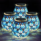 Stargarden 4 Pack Mosaic Solar Lanterns, Blue Glass Hanging Lantern by Stargarden