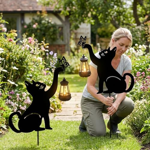 Black Cat Solar Lights Outdoor, 2 Pack Cat Garden Decor - Image 3
