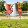 Garden Statues Large Metal Flamingo Sculptures, Set of 2 Red by RUIFABO