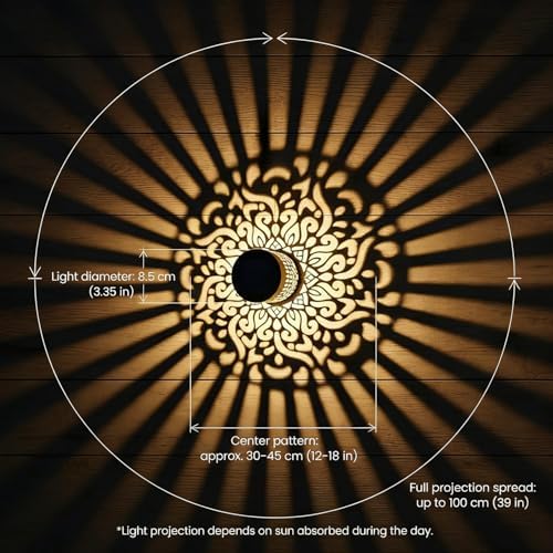 Decorative Solar Mandala Lights Outdoor Waterproof LED Metal Solar Powered Wall Fence Lights for Garden Yard Deck Step Patio Pool Lawn Back Yard Exterior Wall Decorative Lighting(#F,2PCS) - Image 3