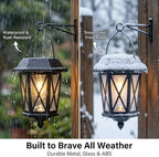 Solar Lanterns Outdoor Waterproof, Hanging Solar Lights with Glass Shade - 2 Pack LED Metal Wall Mount Outdoor Light for Yard/Garden/Patio - Black - Image 5