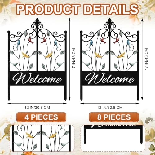 4 Pack Welcome Decorative Garden Fence Metal Arched Yard Border Fence - Image 4