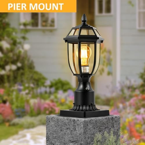 Dusk to Dawn Outdoor Post Lights Hard Wired, Waterproof Aluminum Pole Light Fixture with Pier Mount Base, Exterior Lamp Posts Outdoor Lighting for Yard Patio Pathway, 2 Pack - Image 6