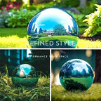 12 Inch Stainless Steel Gazing Globe, Hollow Ball Mirrored Surface Polished Shiny Sphere,Garden Stainless Steel Gazing Ball for Outdoor Lawn Pond Yard Ornament (Light Blue) - Image 3