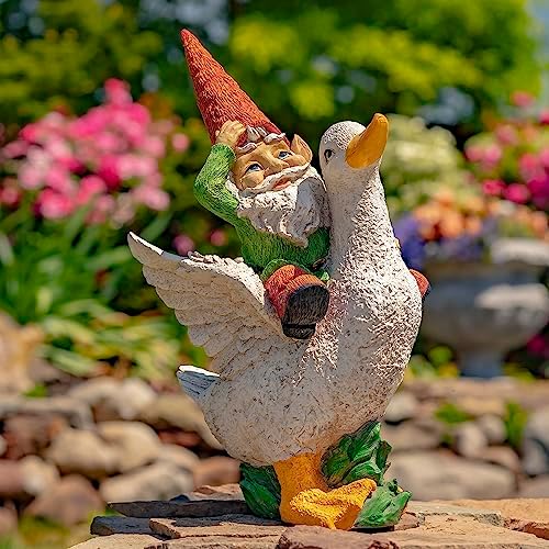 Classic Spring Gnome Garden Statue in Assorted Styles (Gnome Riding Duck) by ZaerLtd
