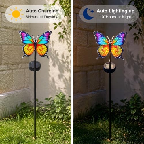 Solar Butterfly Garden Stake Light, 39.4" Outdoor Solar Garden Decor Light, Rainbow Glow Acrylic Butterfly, Auto On/Off Waterproof Yard Lawn Pathway Flower Bed Decoration - Image 4