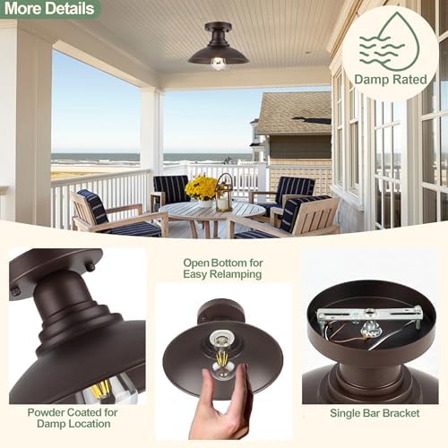 GOLDHILL 10.5" Semi Flush Mount Barn Light 2-Pack, Rust-Proof Metal Ceiling Fixture Set, Vintage Farmhouse Lighting for Garage, Porch & Mudroom, Damp Rated - Image 5