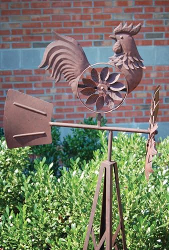 Red Carpet Studios Windmill Wind Spinner Garden Décor Farmhouse Style Galvanized Rooster Yard Art, Stands 57" Tall, Rustic Metal Rooster - Image 4