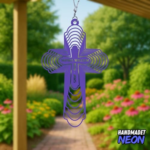 : Handmadetneonsign Personalized Cross Wind Spinner Sublimation Memorial Custom Name Years Kinetic Ornament Laser Cut 3D Outdoor Indoor Garden Yard Gifts Decor Housewarming Presents - Image 3