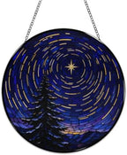 Star Spiral Winter Pine Stained Glass Suncatcher 11.8" Colorful Window Hanging Ornament, Sun Catcher Decor for Bathroom Front Door Living Room Home Wall Garden - Image 4