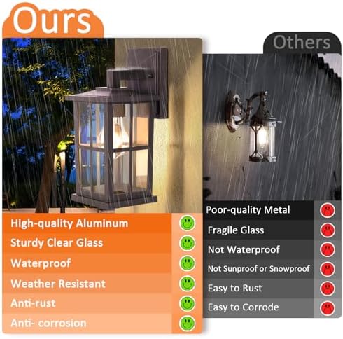 BesLowe 2-Pack Outdoor Wall Light Fixtures, Exterior Porch Lights, Brown - Image 2