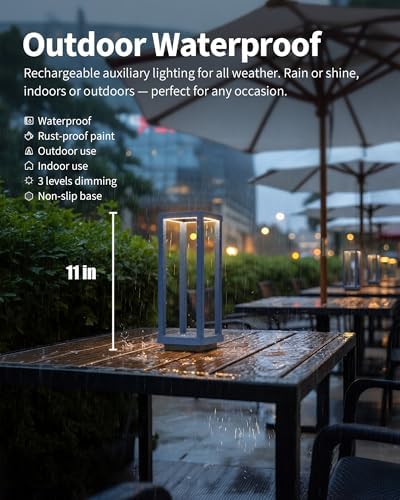 PUSU Cordless Waterproof Table Lamps Set of 2, Blue LED Outdoor Desk Lamp - Image 2