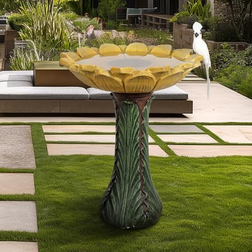 Garden Birdbath Sunflower Shaped, 24.4" H * 20" Φ Freestanding Concrete Bird Bath for Outside Patio Yard Decor - Image 4