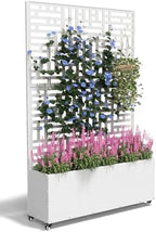 Metal Planter Box with Trellis,70.9"x47.2"x15.7" Raised Garden Bed with Drainage Holes, Privacy Planters for Outdoor Garden Bed for Climbing Plants,Vegetables,and Vines,White-Modular by FOLAWO