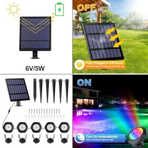 Solar Pond Lights, 18 LED Super Bright RGB LED Underwater Spotlights Color Changing Submersible Pond Light IP68 Waterproof Fountain Lights for Fish Aquarium Tank Garden Yard Pool (5-in-1) - Image 4