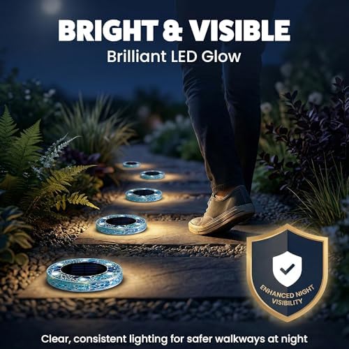 Bell+Howell 4 Pk Mosaic Solar Lights Outdoor LED Disk Pathway Lights, Blue - Image 5