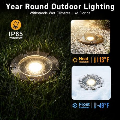 Gardenreet Brass Well Lights, 12V Low Voltage Wired 2700K In-Ground, 6PK - Image 4