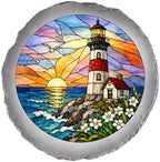 Magnolia Garden 10-Inch Lighthouse Stepping Stone - Faux Stained Glass Ocean Sunset Garden Stone, Weather-Resistant Resin Pathway Accent, Nautical Coastal Outdoor Yard Decor & Walkway Plaque by DicksonsGifts