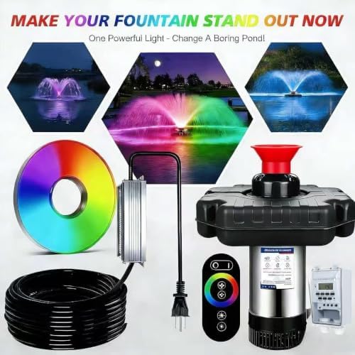 Pond Fountain Aerator,Pond Aerator,with Dynamic LED RGB Lighting Adjustable Modes, Digital Timer | 1 HP 15,000 GPH, 750W 110V, 100FT Cord - for Large Ponds, Lakes & Outdoor Water Features - Image 6