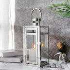 TRIROCKS Stainless Steel Decorative Lantern 12'' High Metal Hanging Lantern with Tempered Glass Perfect for Home Decor Living Room Parties Events Tabletop Indoors Outdoors (Silver) by TRIROCKS
