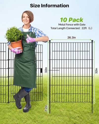 Garden Fence Animal Barrier with Gate 32in(H) x23ft(L) - Image 7