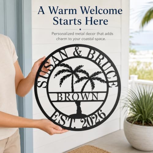 Custom Metal Sign with Palm Tree, Personalized Metal Sign, Outdoor Palm Tree Signs, Custom Coconut Tree Wall Art - Image 2