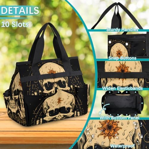 Funny Garden Tool Bag Organizer Heavy Duty Gothic Skull Gardening Tote Bag with 10 Pockets for Women Men Gardening Gifts - Image 6