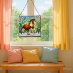Brown White Icelandic Horse cantering through winter orchard Square Suncatcher–Stained Glass Style Window Panel with Pastoral Scene, Custom Decorative Hanging Art for Equestrian Home, Christmas anTV9F - Image 5