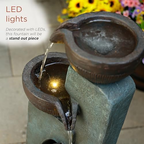 Alpine Corporation TZL396 31" 4 Tier Bowls Cascading Fountain with LED Lights, Elegant Outdoor Water Feature for Garden, Patio, Yard & Outdoor Spaces, Relaxing Waterfall Fountain, Gray - Image 6