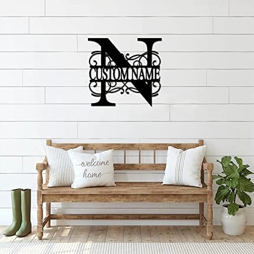 N Custom Name Initial Letter Monogram Metal Sign Distressed Iron Metal Wall Sculpture Decor Sign Modern Metal House Numbers Sign House Numbers Sign for Lodge Living Room Man Cave Home Decor 24 Inch - Image 5