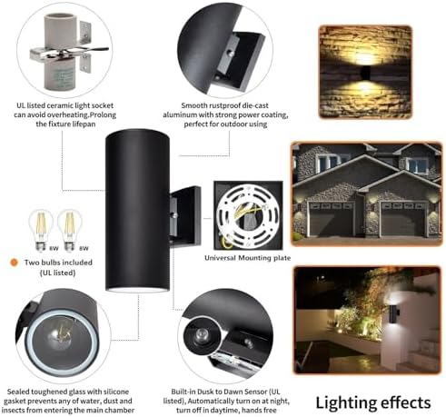 Dusk to Dawn Outdoor Wall Light, Waterproof Exterior Lighting - Image 2