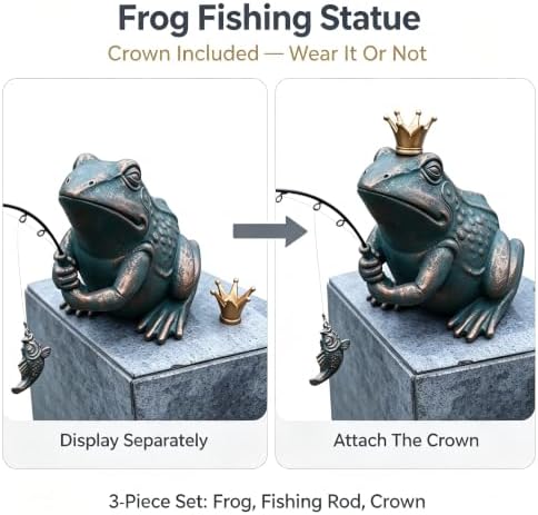 Larger Frog Statues Outdoor Garden Decor - 8.3" Antique Copper Fishing Frog Statue Outdoor Garden Statue & Koi Pond Decor, Animals Sculpture Accessory for Patio, Lawn, Yard Decoration, Gift for Mom - Image 4